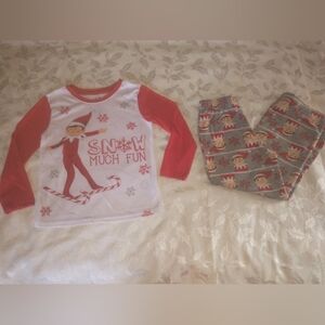 Elf on the Shelf Red and White Kids Christmas Pajamas Set Size 6 7